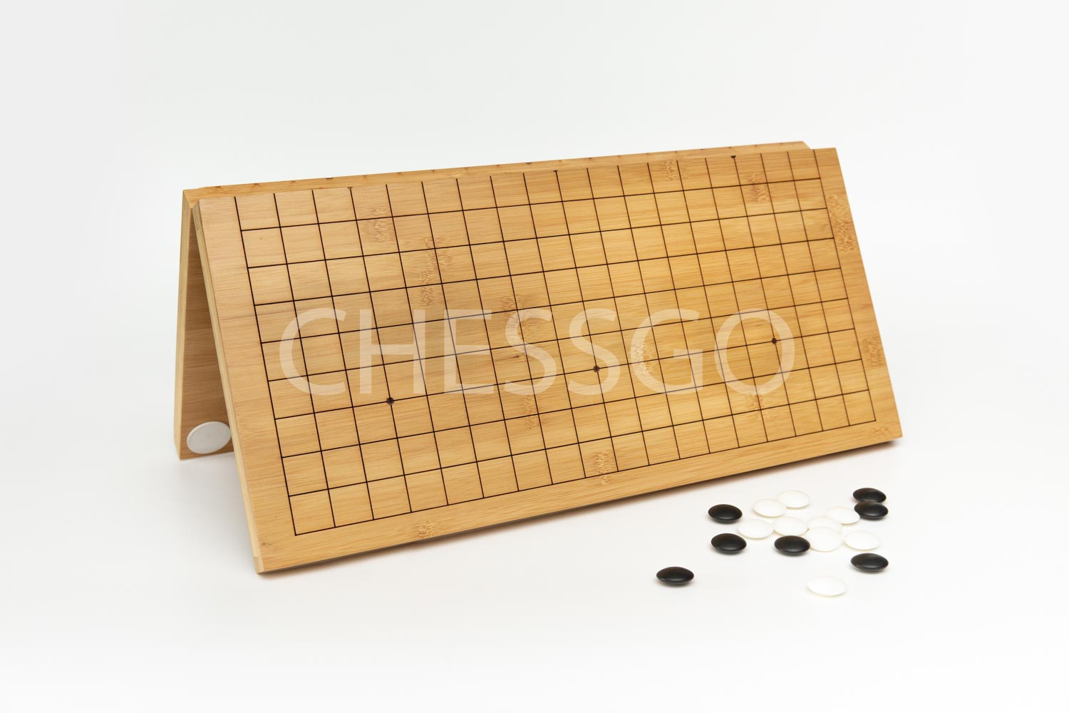 ชุดหมากล้อมไม้พับมาตรฐาน19เส้น(กระดาน/เม็ดหิน/โถไม้ไผ่)