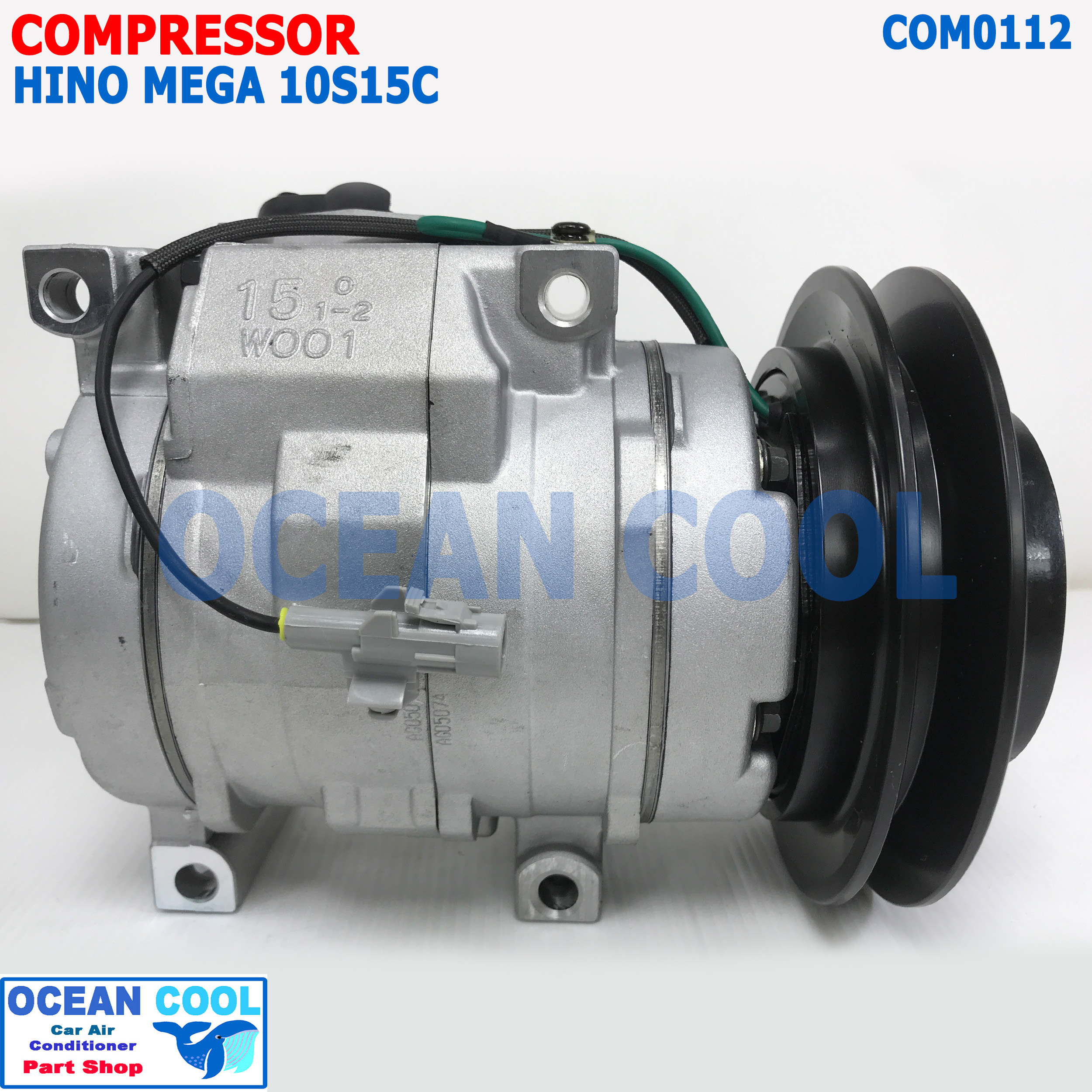 คอมเพรสเซอร์ ฮีโน่ เมก้า 10S15C ออกขวา COM0112 compressor hino mega คอมแอร์รถยนต์ คอมแอร์ คอมเพลสเซอร์ เมกะ MIJ-T013