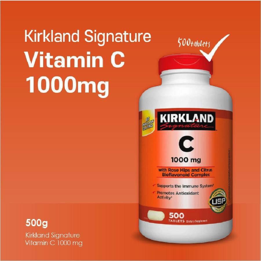 Kirkland Vitamin C 1000mg. Rose Hips (500Tablets) เคิร์กแลนด์ วิตามินซี 500 เม็ด (1กระปุก)