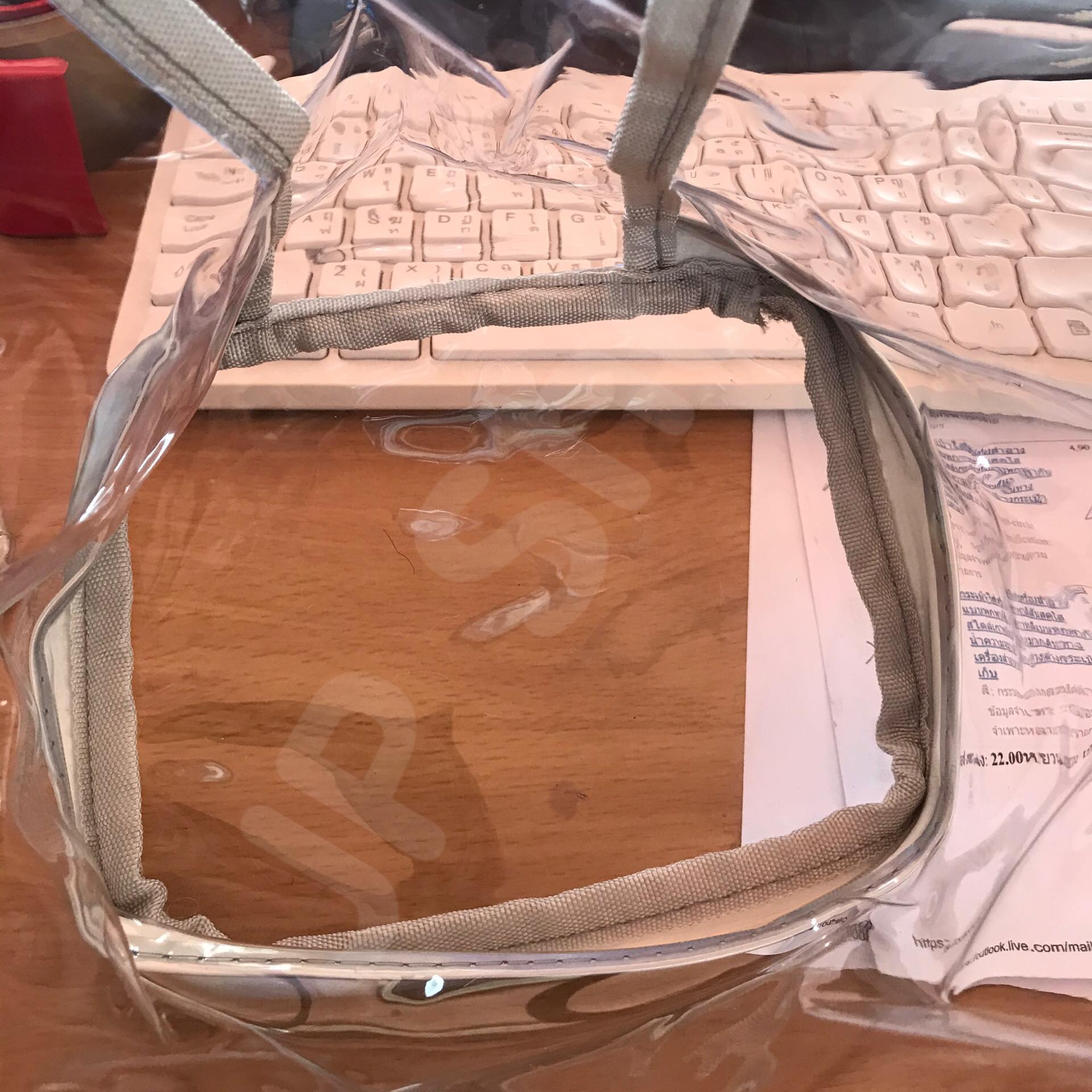 กระเป๋าใส่เครื่องสำอาง ทรงกระบอก สีเทา โปร่งใส ราคา/1 ใบ #0131