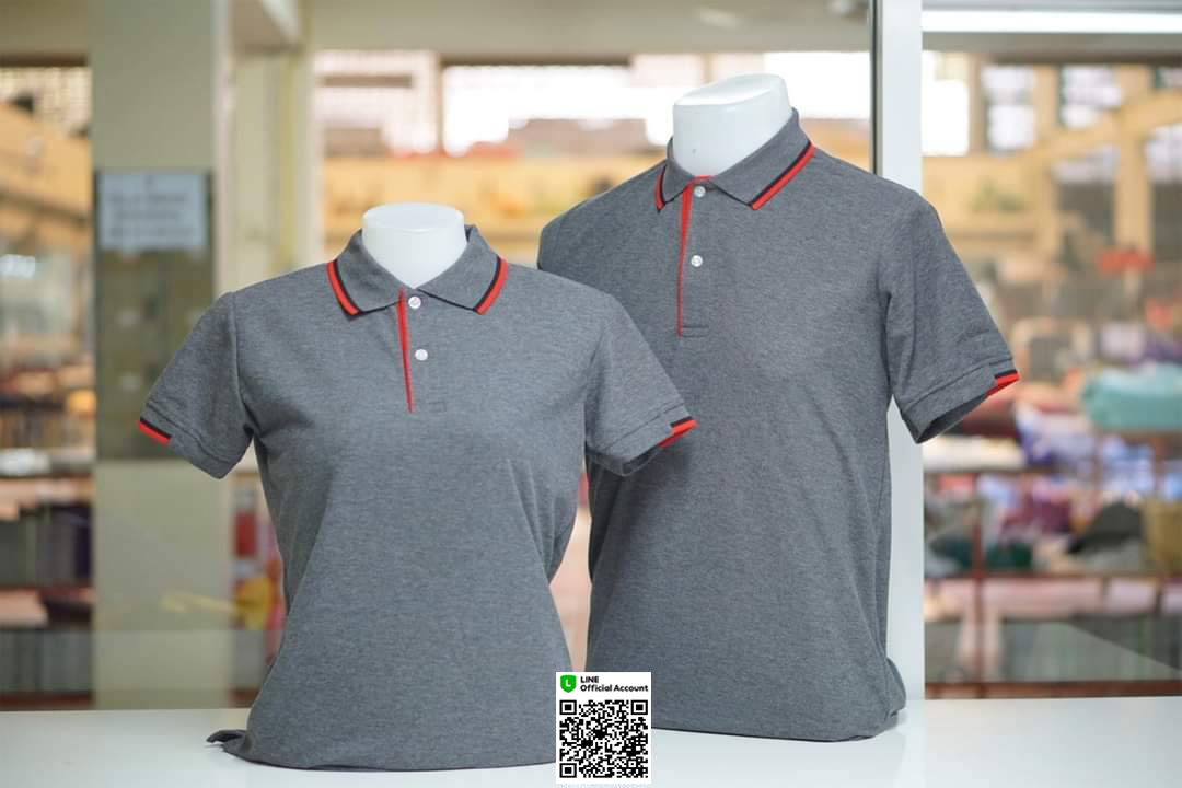 PLEN POLO เสื้อโปโล เสื้อคอปก ยูนิฟอร์ม เทาขลิบส้มกรมท่า