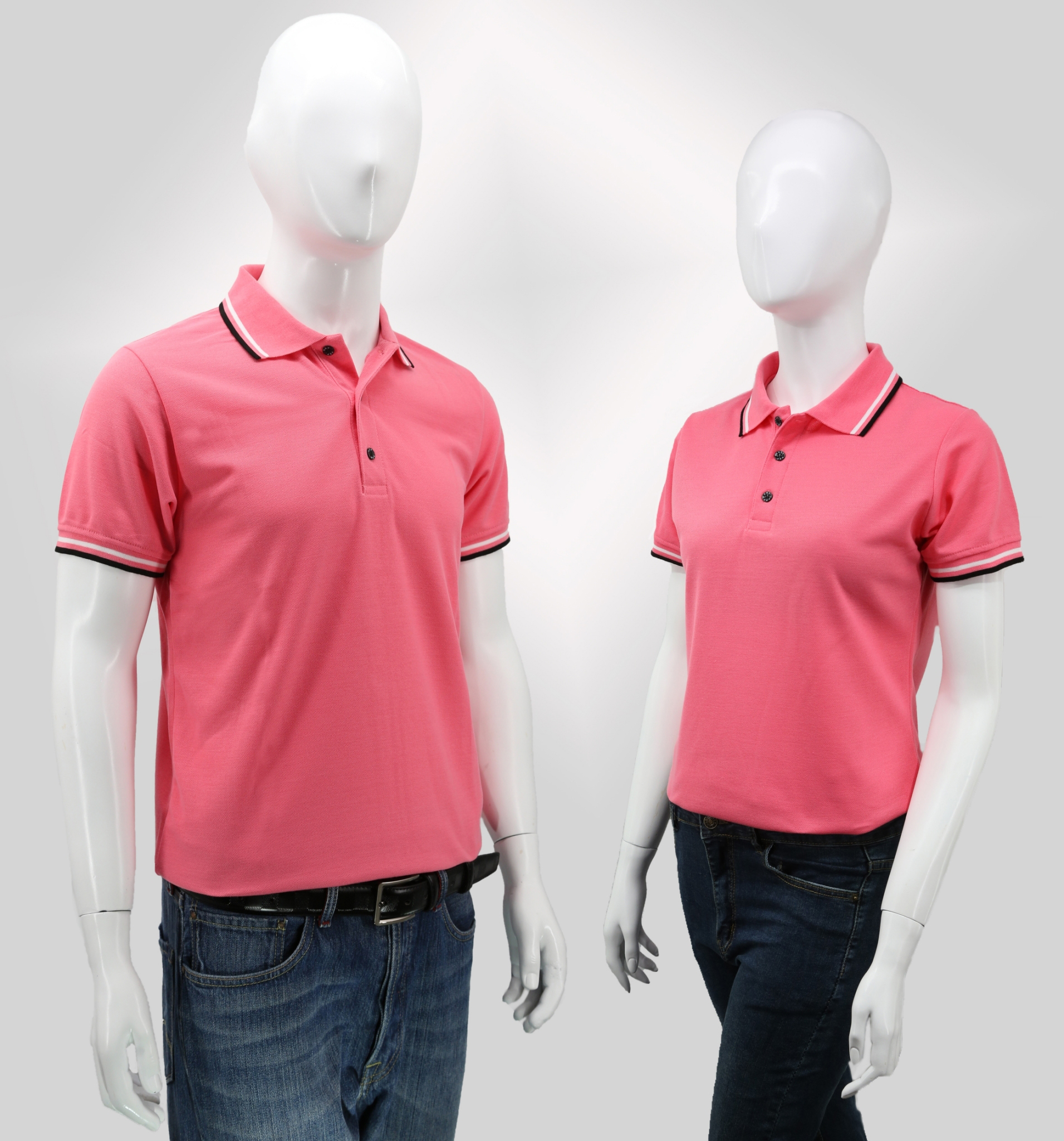 HBP POLO เสื้อโปโล เสื้อคอปก ทรงชาย-หญิง สีชมพูขลิบดำ
