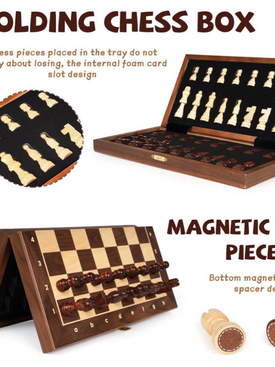 ชุดหมากรุกสากลไม้วอลนัท+MDF (แม่เหล็ก) Gold Knight Wooden Chess Set 1