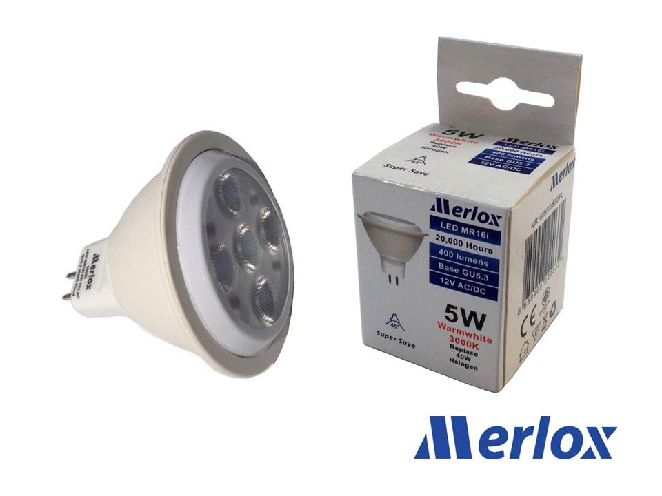 หลอด MR16 LED 12V 5W 3000K GU5.3 MERLOX