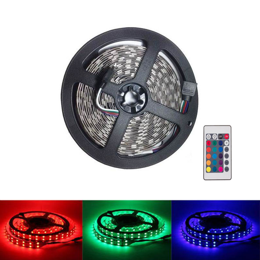 ชุดไฟริบบิ้น LED 5050 12V 14.4W 5M RGB พร้อมอุปกรณ์หม้อแปลง และรีโมทครบชุด
