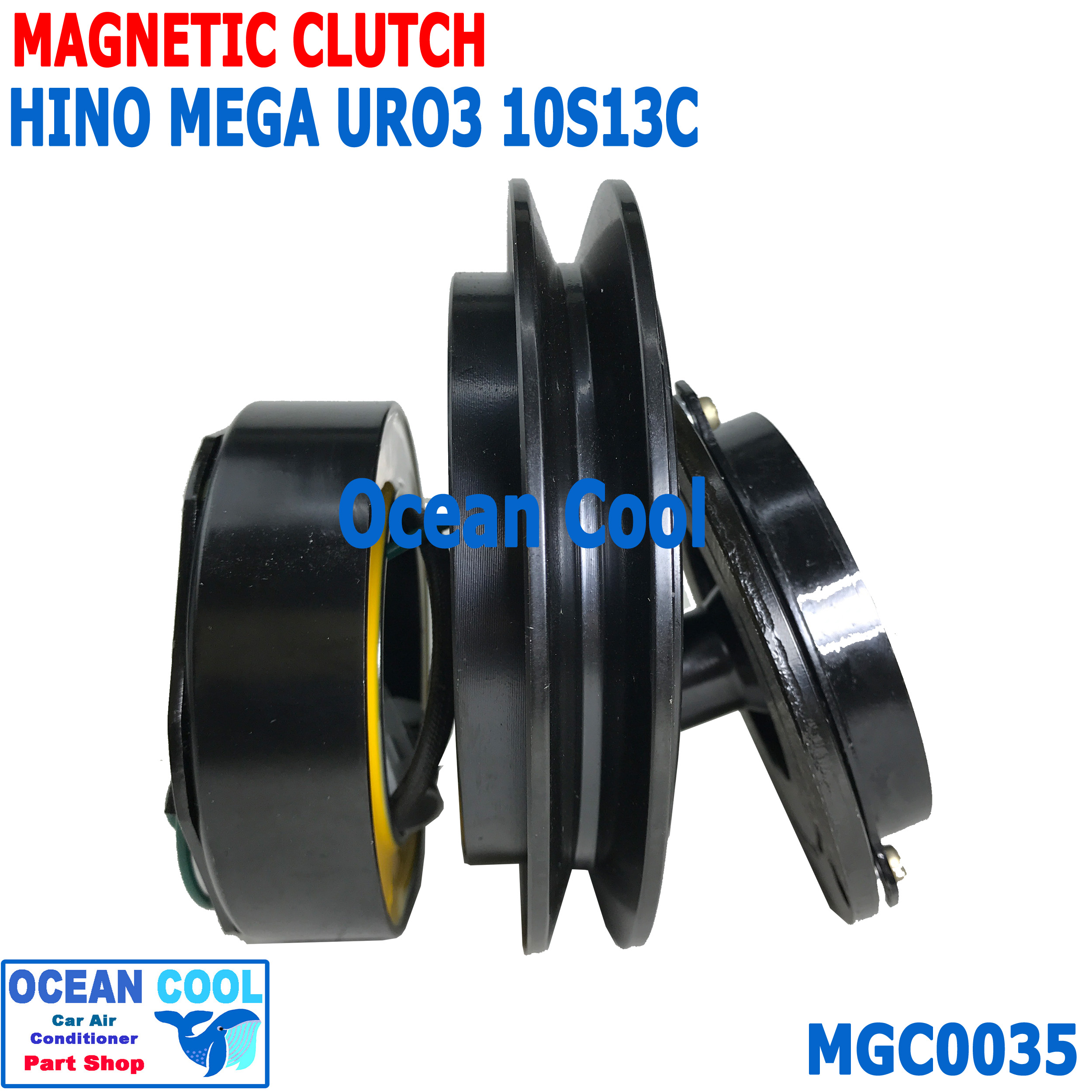 คลัชคอมแอร์ ฮีโน่ เมก้า Euro 3 MGC0035 10S13C ร่องสายพาน ร่อง A ลูกปืนมู่เล่ NSK แท้ Magnetic Clutch hino mega euro3 ชุดหน้าคลัชคอมแอร์ อะไหล่ แอร์ รถยนต์