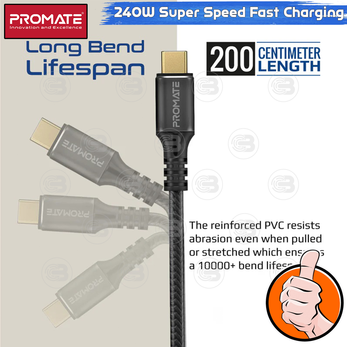 [CoolBlasterThai] PROMATE 240W Super Speed Fast Charging USB-C Cable (PowerBolt240-2M) (2Y Warranty)