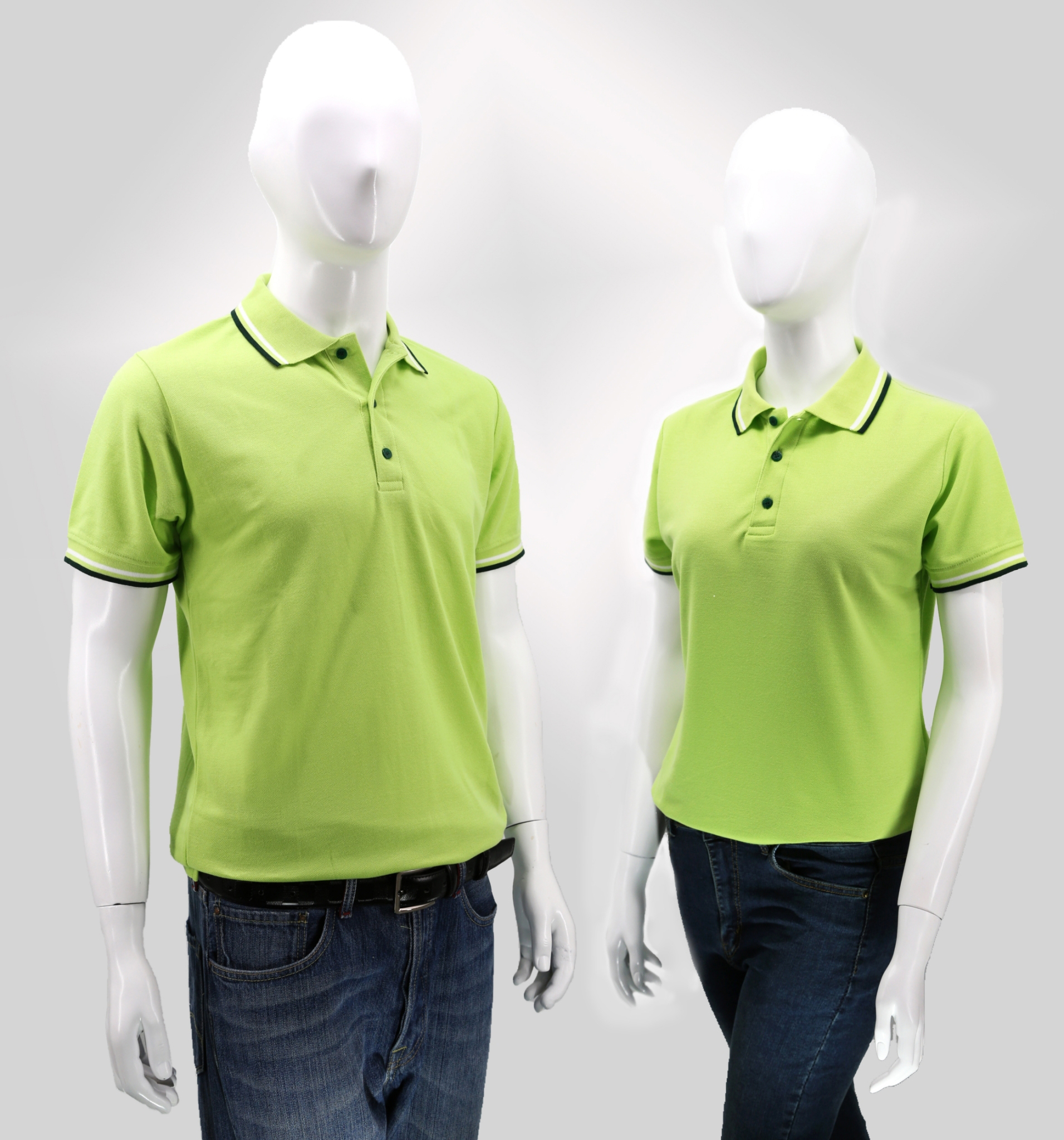 HBP POLO เสื้อโปโล เสื้อคอปก ทรงชาย-หญิง สีเขียวตองขลิบดำ
