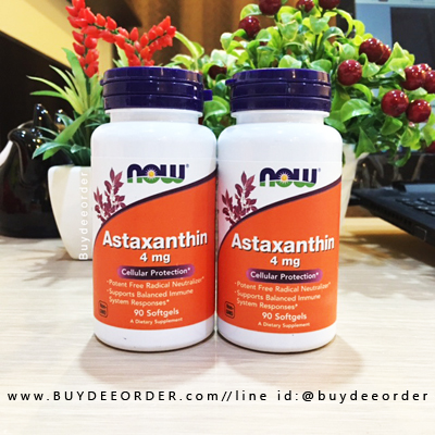 Now Foods Astaxanthin Cellular Protection 4 mg 90 Softgels สารต้านอนุมูลอิสระคุณภาพดี บำรุงสายตา ชะลอความเสื่อมของดวงตา ช่วยชะลอวัยลดริ้วรอย