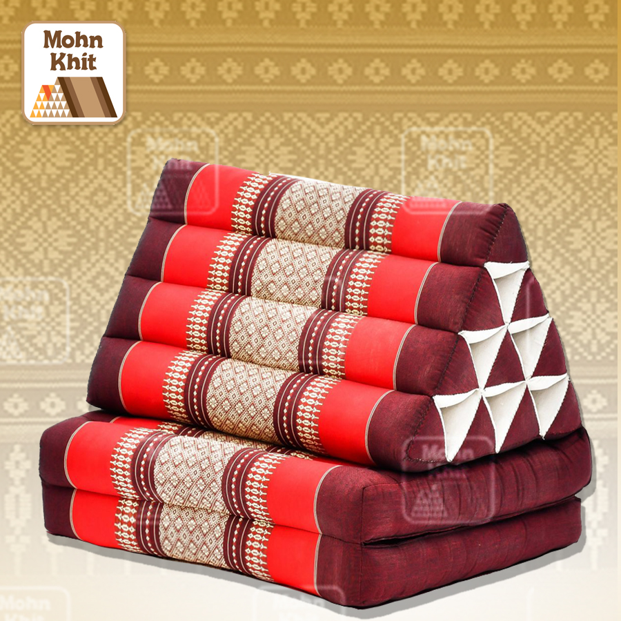 หมอนสามเหลี่ยม10 ช่องติดเบาะ 2 พับ 50x116x38 cm//Tri-angle kapok 100%Traditional Floor Cushions 10 holes with 2 part of mattress.