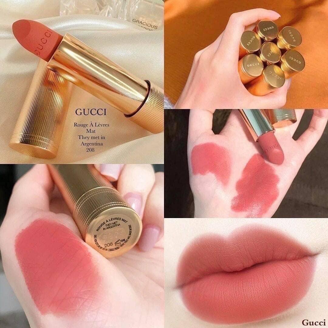รุ่นลิมิตเต็ด Gucci Rouge A Levres Mat Lip Colour 3.5g. (limited edition) สี 208- they met in Argentina