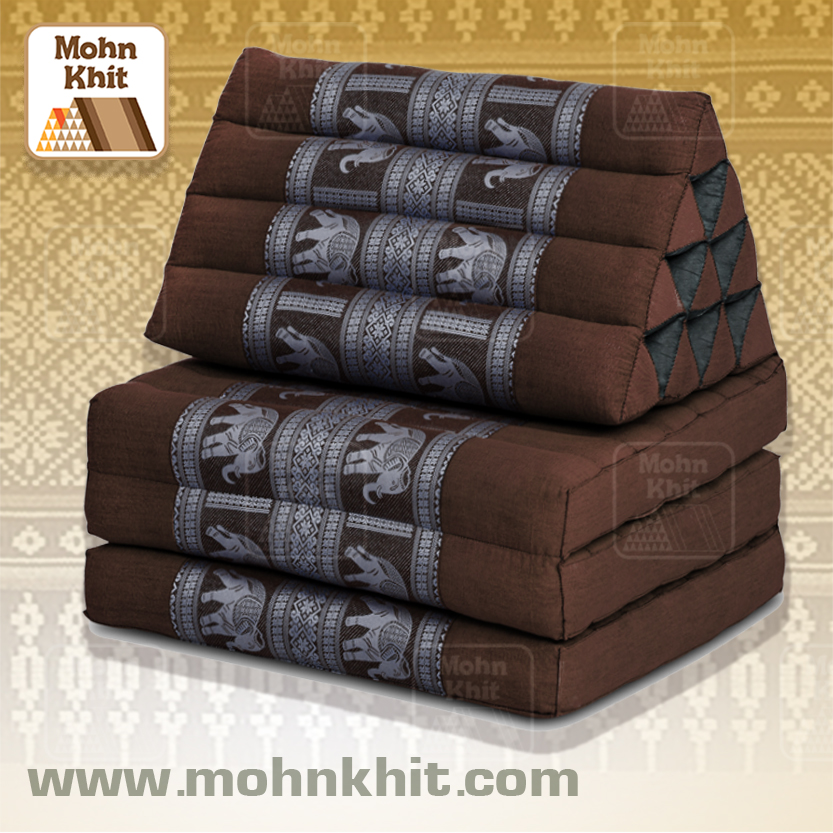 หมอนสามเหลี่ยมลายช้างด้ายทอ 10 ช่องติดเบาะ 3พับ 52x165x30cm// Tri-angle kapok100% tribal pattern Traditional Floor Cushions 10 holes with3 part of mattress.