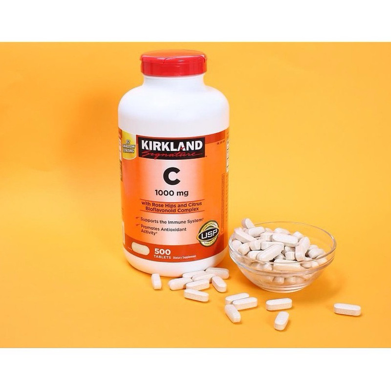 Kirkland Vitamin C 1000mg. Rose Hips (500Tablets) เคิร์กแลนด์ วิตามินซี 500 เม็ด (1กระปุก)