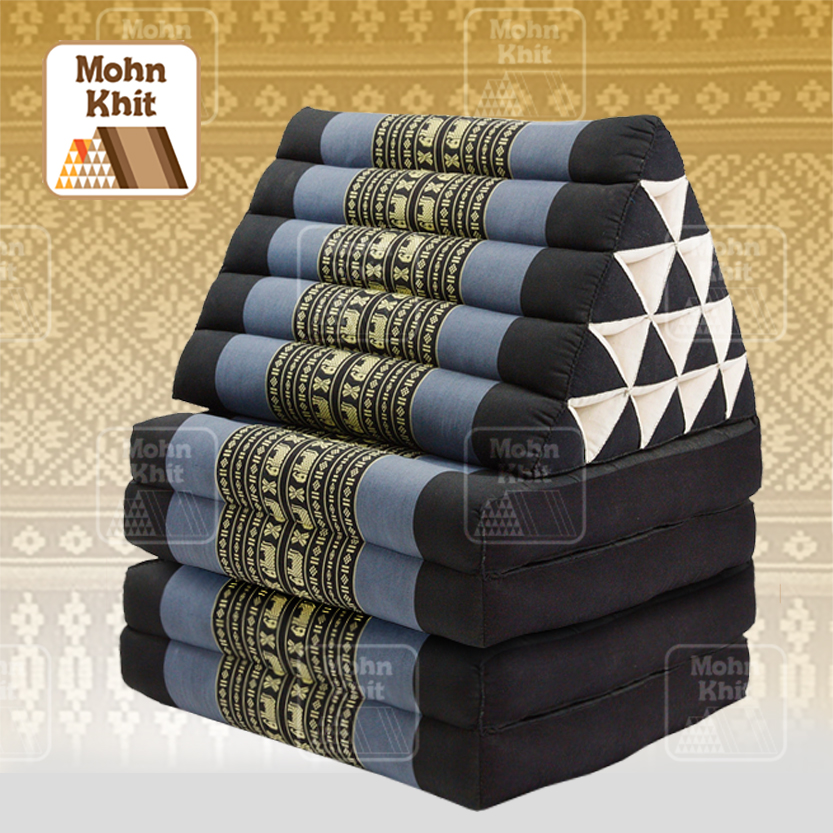 หมอนสามเหลี่ยม 15 ช่องติดเบาะ 4 พับ 57x225x36 cm Triangle Khit kapok100%Traditional Floor Cushions 15 holes with 4 part of mattress.