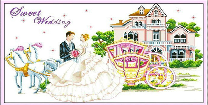 ชุดปักครอสติช ลาย Sweet Wedding ขนาด 118*74 ซม.ผ้าครอสติช 11CTพิมพ์ลายปักบนผ้า ไหมคอตตอน 38 สี ลูกปัดแก้ว 3 สี ผังลาย เข็ม