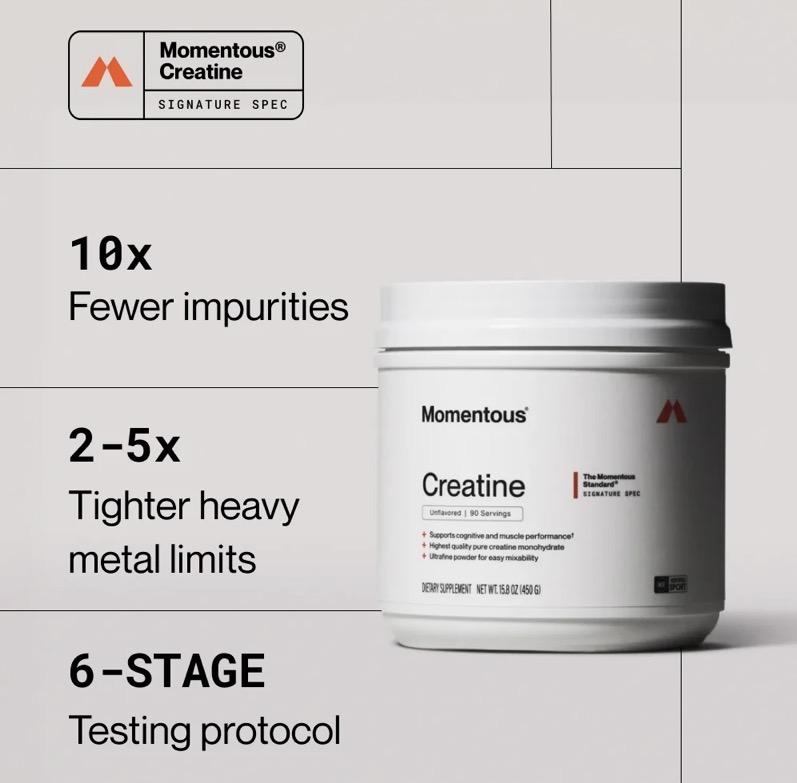 Momentous Creatine Monohydrate 450 กรัม (90 servings) ครีเอทีนระดับพรีเมี่ยม สูตรไม่แต่งรส