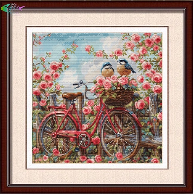 Birds, rose and bicycle (พิมพ์ลาย)