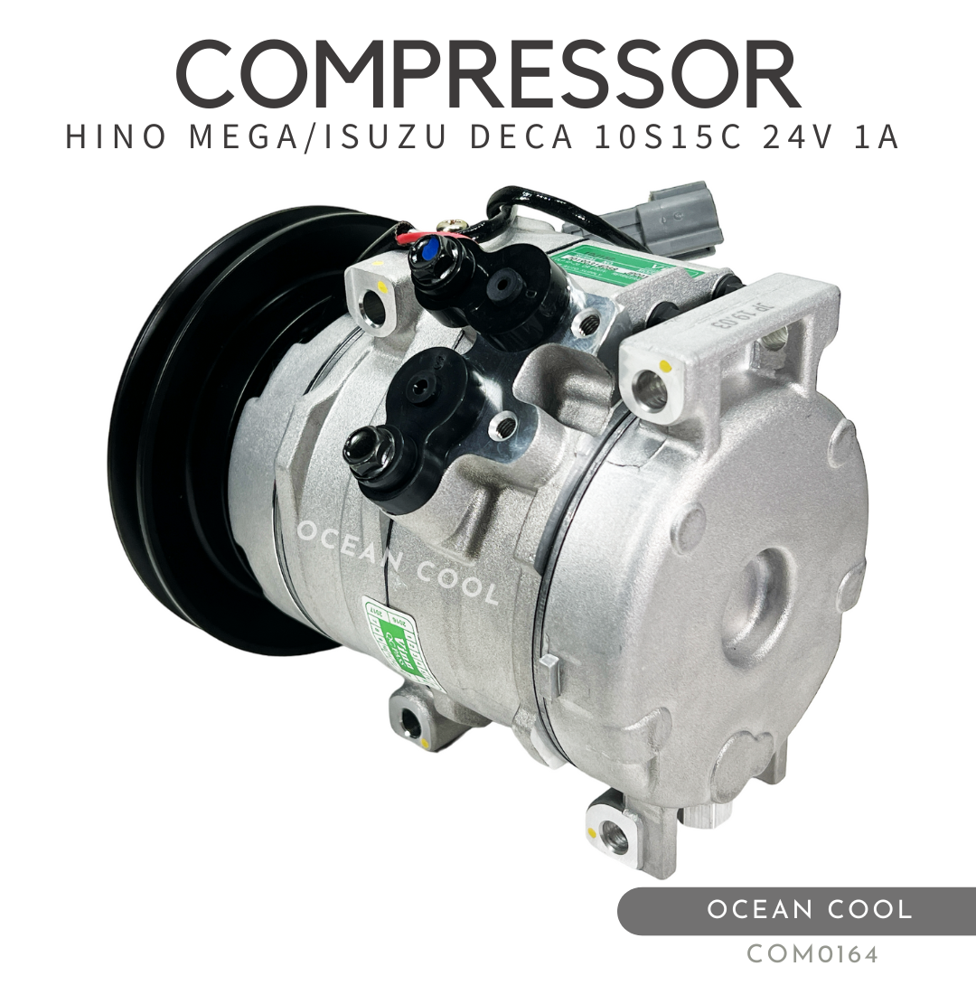 คอมเพรสเซอร์ ฮีโน่ เมก้า , อีซูซุ เดก้า 10S15C ร่องเอ 24 โวลต์ ออกขวา - ขาตรง COM0164 COMPRESSOR HINO MEGA , ISUZU DECA 10S15C 1A 24V คอมแอร์