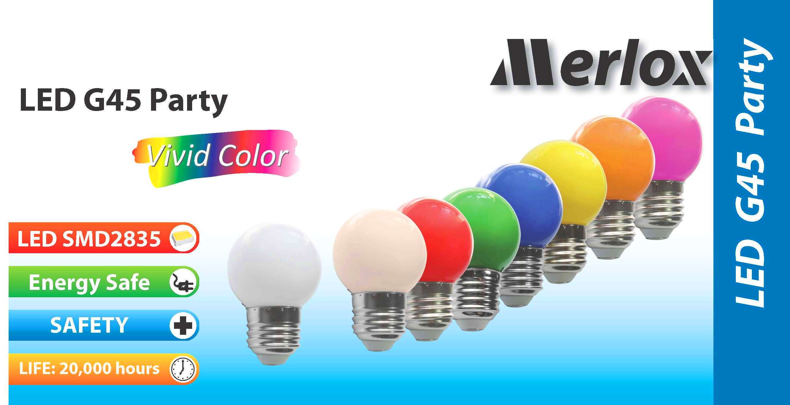 หลอดปิงปอง LED 1W ขาว, วอร์มไวท์, แดง, น้ำเงิน, เหลิอง, เขียว E27 MERLOX