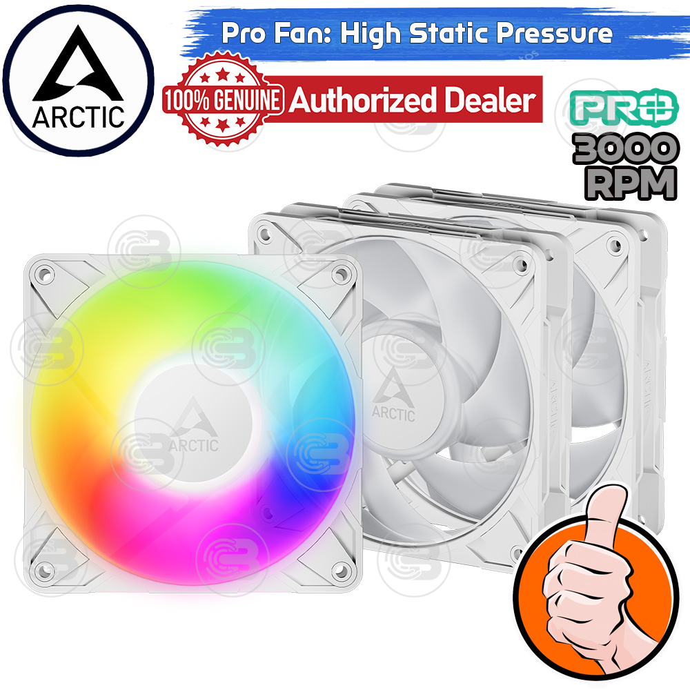 [CoolBlasterThai] ARCTIC P12 PRO A-RGB PWM PST White 0dB (size 120 mm.) X3 Value Pack PC Fan Case ประกัน 6 ปี