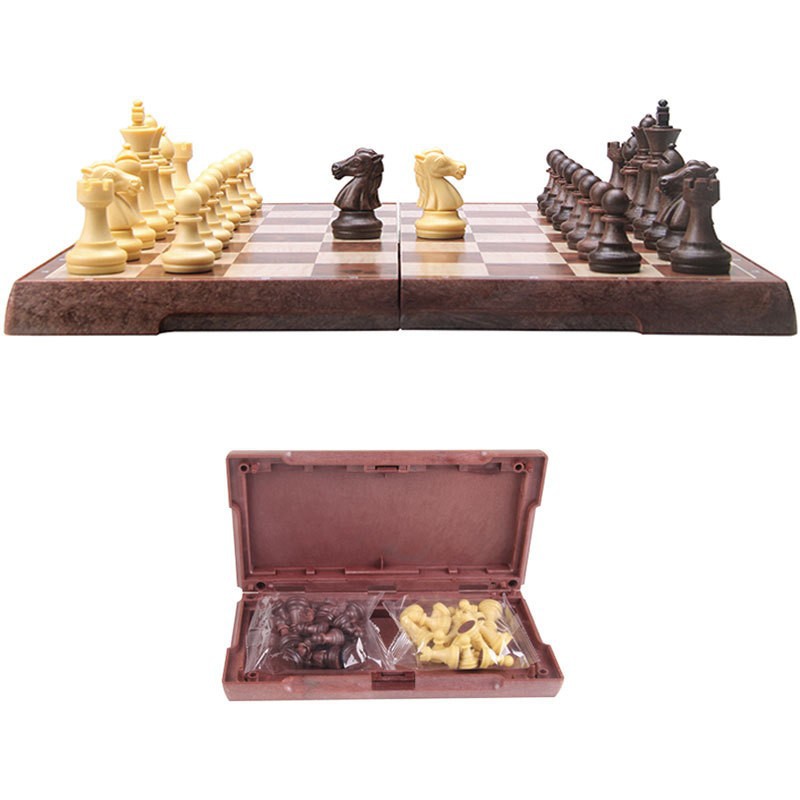 หมากรุกสากลแม่เหล็กพลาสติกลายไม้ Magnetic Chess size M #2656