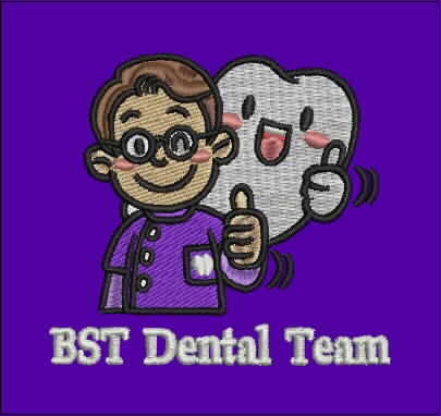 ตัวอย่าง ลายปักโลโก้ BST Dental ขนาด 7 x 7 cm สำหรับปักอกและอาร์มติดเสื้อ