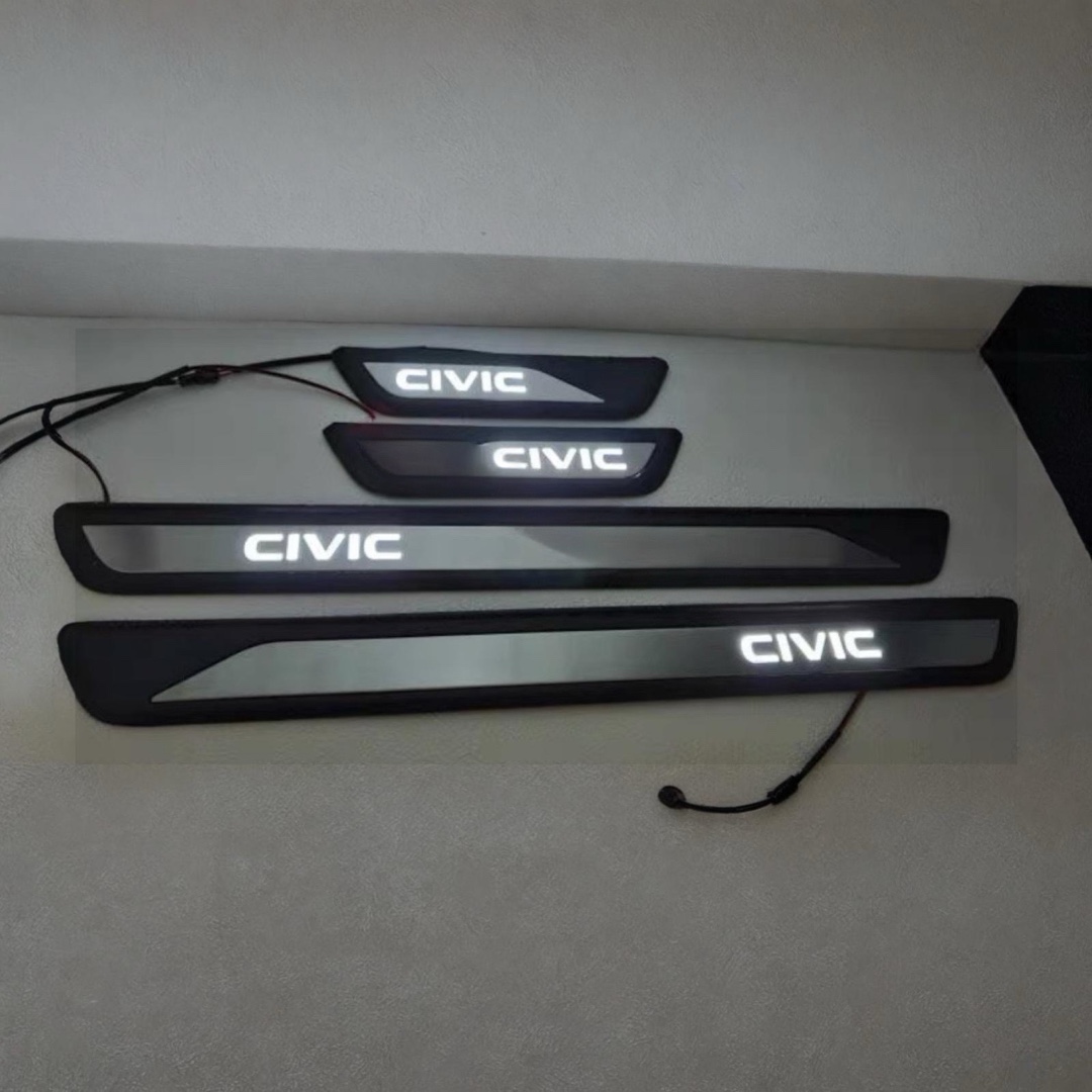 คิ้วบันได สคัฟเพลท Honda Civic FE มีไฟ LED 4 ชิ้น
