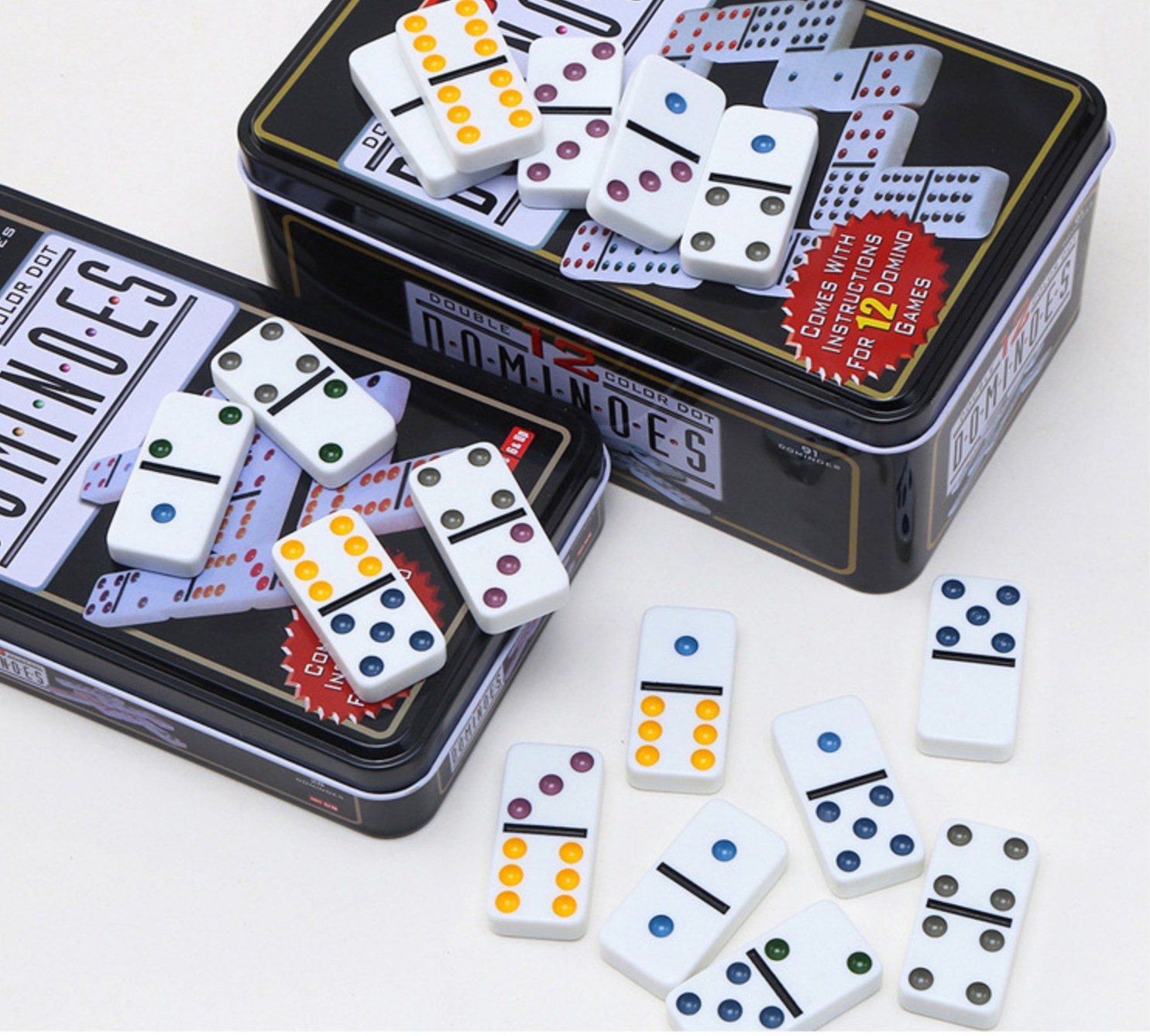 โดมิโน่เมลามีนกล่องเหล็กชุดพรีเมี่ยม Domino Melamine Iron Box Set