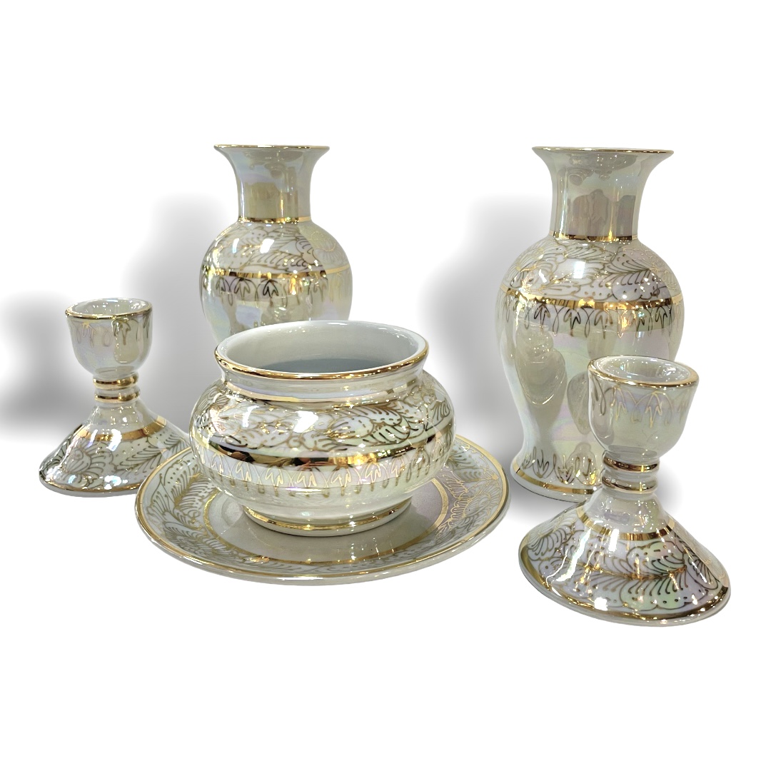 ชุดเบญจรงค์ สีขาวมุก ขนาด 6 นิ้ว