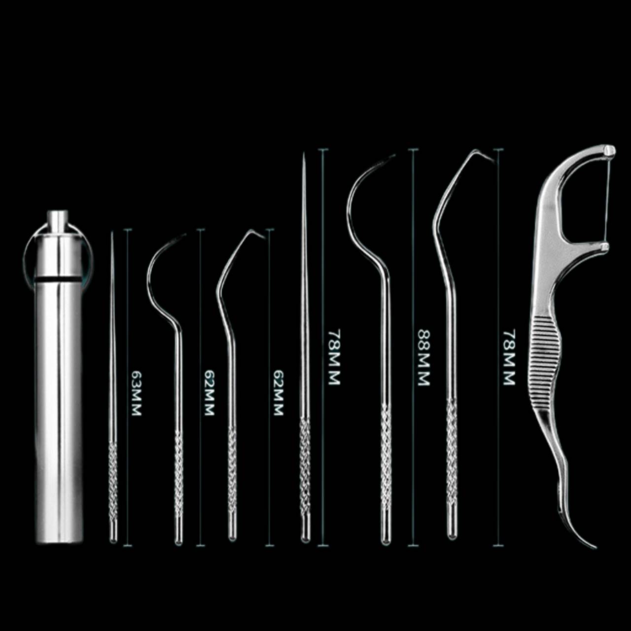 ไม้จิ้มฟัน สแตนเลสเกรด 304 ชุด7ชิ้น ทำความสะอาดช่องปากฟัน ไหมขัดฟันแบบพกพา ไม้จิ้มฟัน #304159
