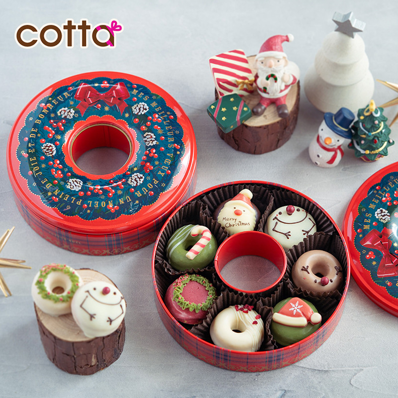 Cotta JP กล่องโลหะกลมใส่คุกกี้ ลายธีมคริสมาสต์ งานสวยเกรดพรีเมี่ยม