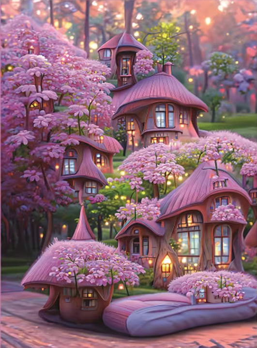ชุดปักครอสติช ลายบ้านสวยในสวนดอกไม้ (งานปักเต็มลาย ไม่มีเดินเส้น ปักครั้งละ 3 เส้นเล็ก) ขนาด 52*72 ซม.ผ้าครอสติช 11CTพิมพ์ลายปักบนผ้า ไหมคอตตอน 26 สี ผังลาย เข็ม