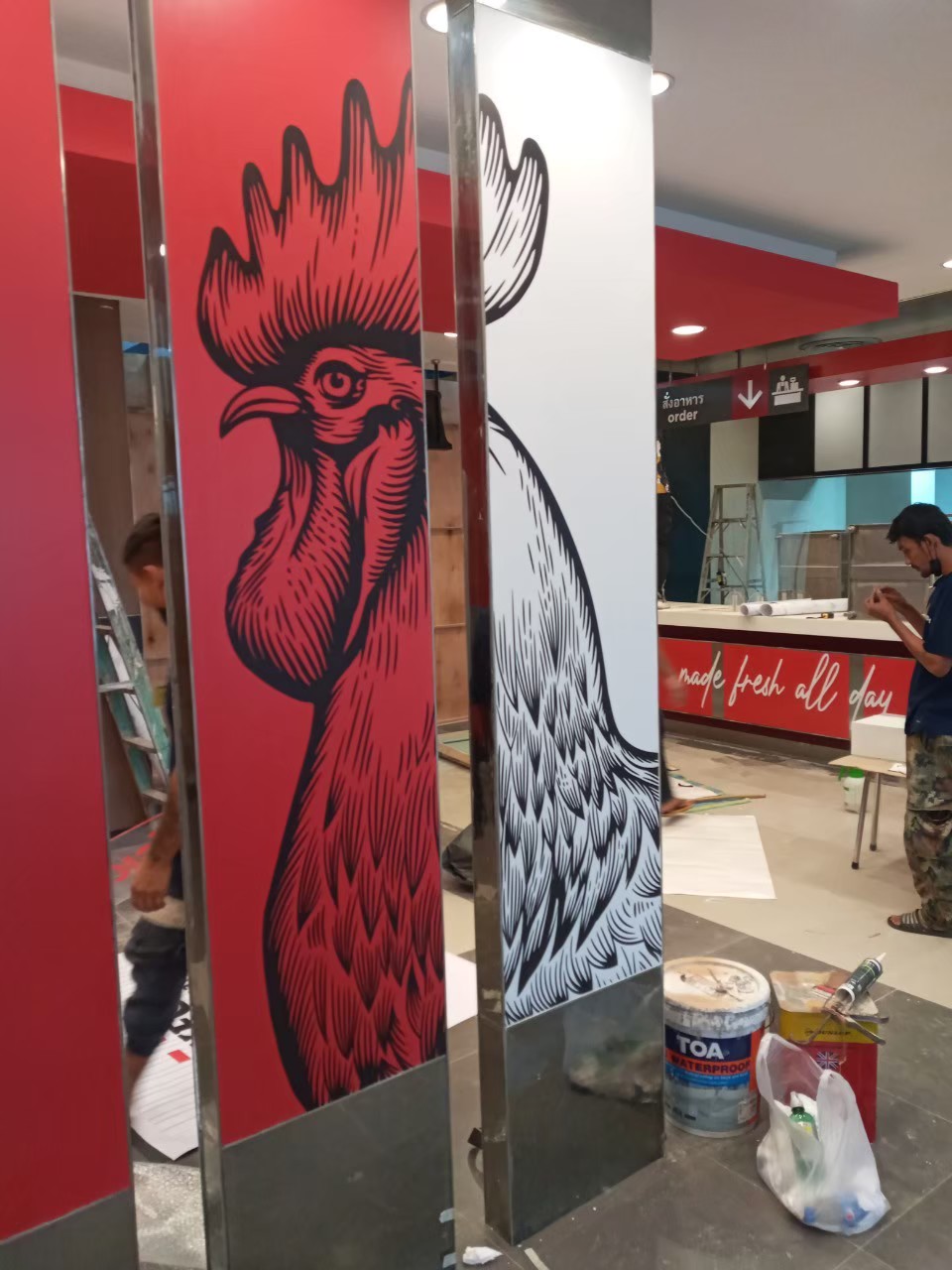 งานตกแต่งป้ายและสติ๊กเกอร์ร้านไก่ KFC