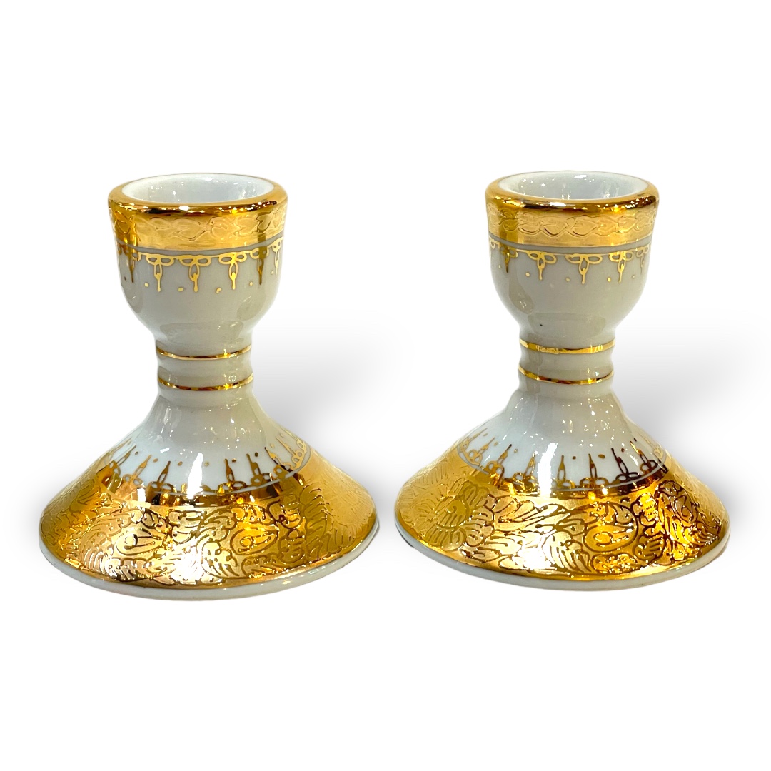 ชุดเบญจรงค์ สีขาวทอง ขนาด 8 นิ้ว