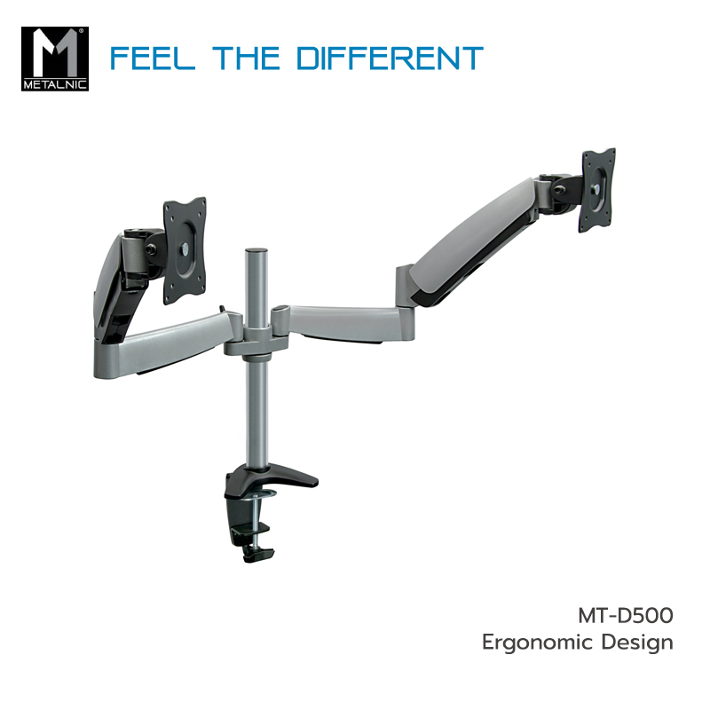 Metalnic MT-D500 ขาตั้งจอคอม ขายึดจอคอม 2 จอแบบ Gas Spring structure สำหรับจอขนาด 13-27 นิ้ว Max VESA 100x100mm., weight capacity 9 Kg./screen