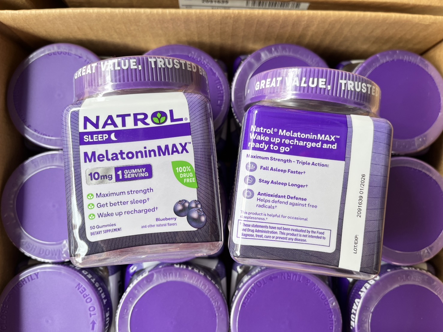 (1กระปุก) Natrol Melatonin Max Single 10mg Sleep Aid Gummies #Blueberry กัมมี่เมลาโทนิน 10มก. รุ่นนี้ทานครั้ง 1 เม็ดได้ 10มก.