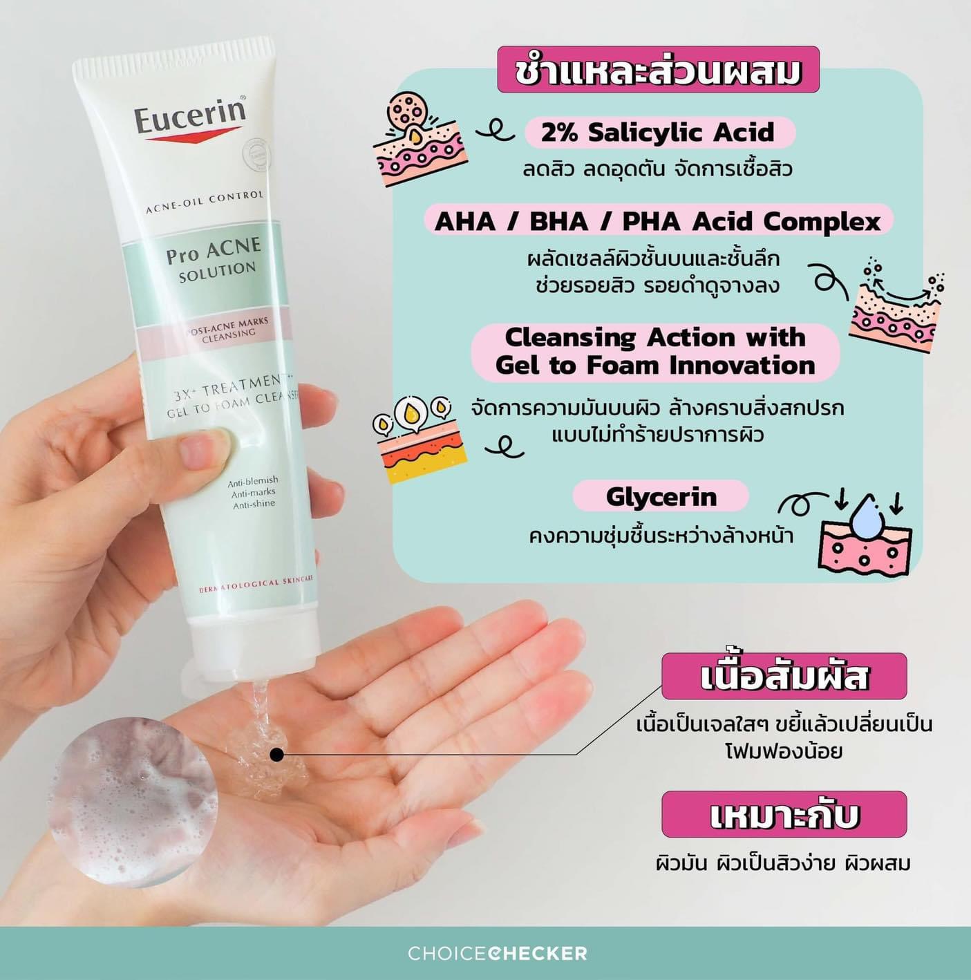 สูตรใหม่ Eucerin Pro Acne Solution 3X Treatment Gel To Foam Cleanser 150ml. เจลโฟมลดสิว (1หลอด)