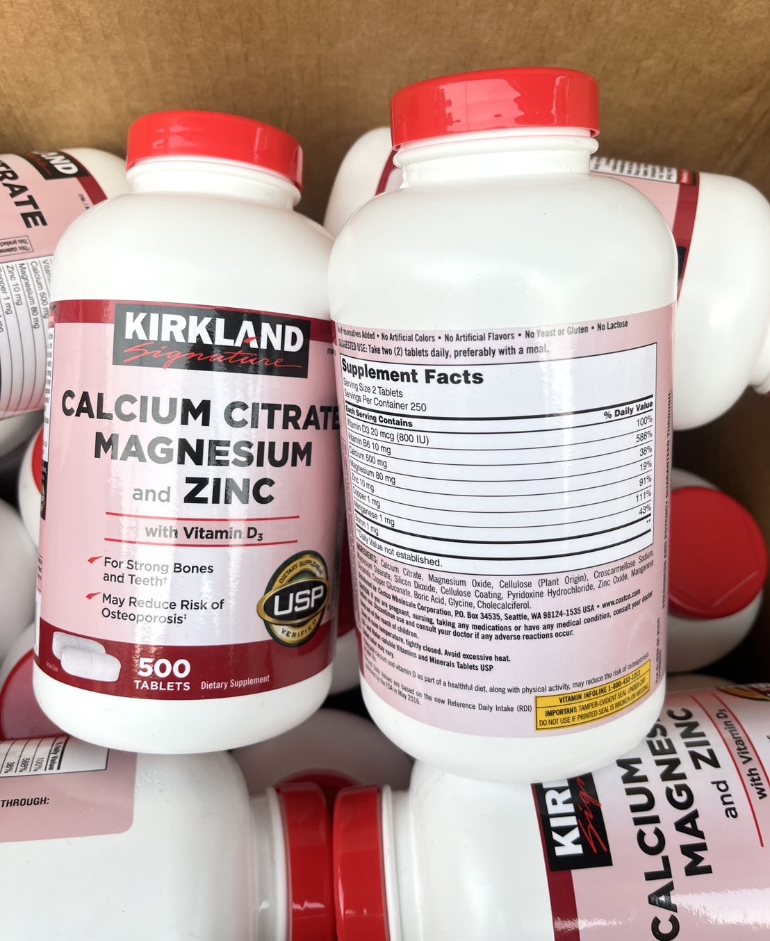 (1กระปุก) Kirkland Signature Calcium Citrate Magnesium and Zinc (500 Tablets) อาหารเสริมแคลเซียม ซีเตรท สร้างกระดูกและฟันแข็งแรง