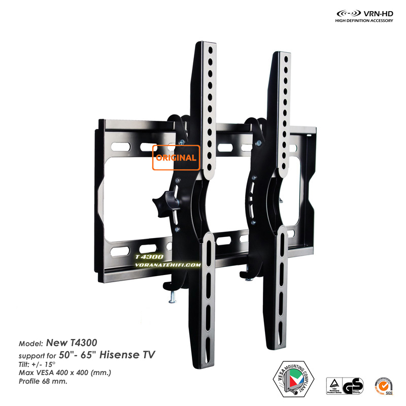 New! T4300 (เหล็กหนา) ขาแขวนทีวี สำหรับ Hisense TV ขนาด 50-65 นิ้ว ปรับก้ม-เงยได้, Max VESA 400x400 mm., Weight Capacity 55 kg.