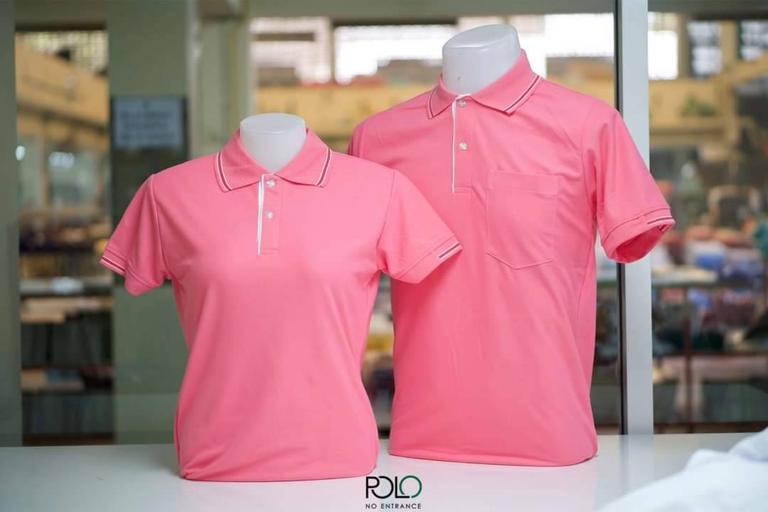 ET POLO เสื้อโปโล เสื้อคอปก เสื้อยูนิฟอร์ม สีชมพูอ่อนขลิบปกขาว
