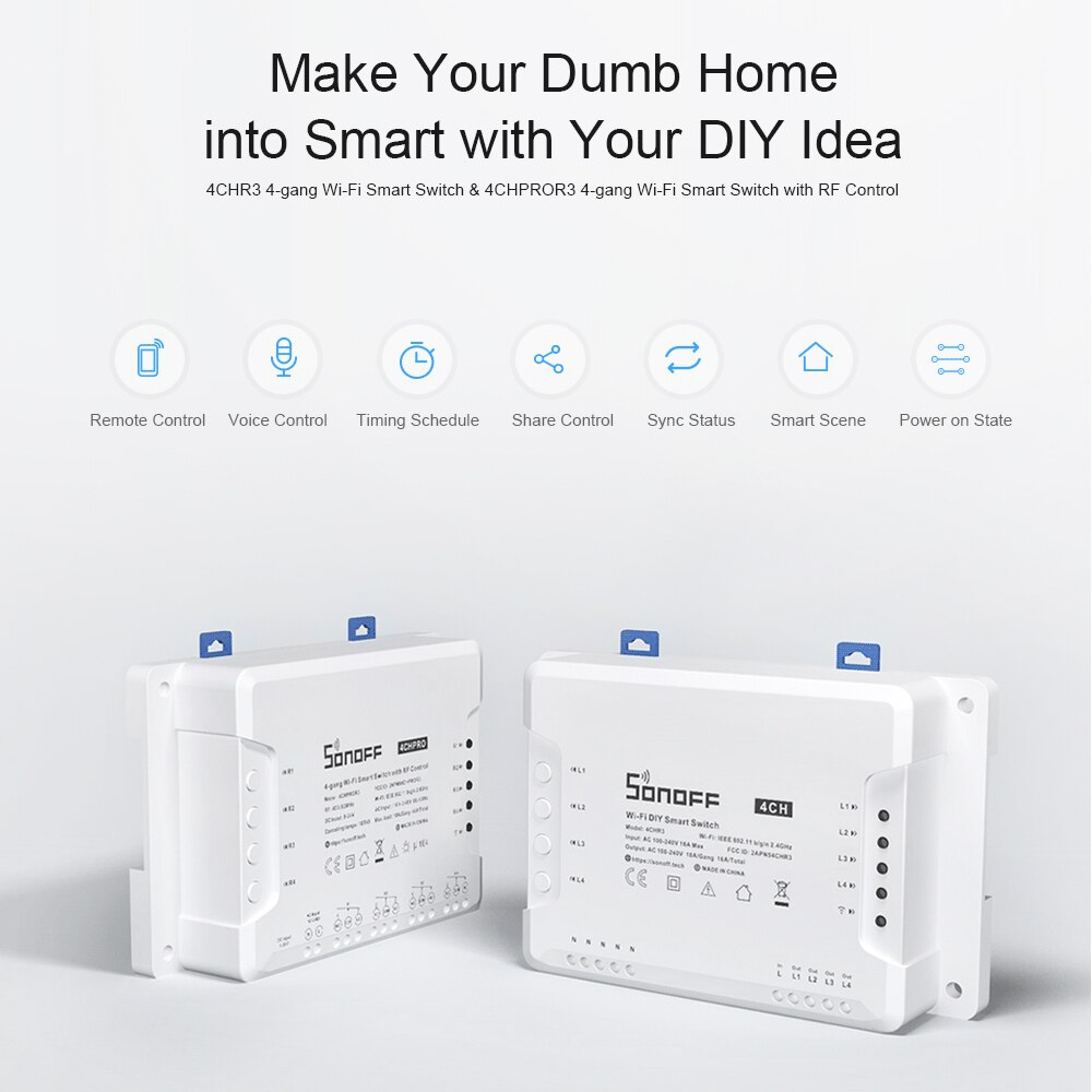 Sonoff 4CH PRO R3 สวิตช์ Wi-Fi สามารถควบคุมเปิดปิด ตั้งเวลาผ่านสมาร์ทโฟน รองรับรีโมท 433MHZ