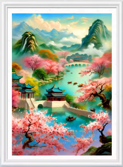 ชุดปักครอสติช ลายเมืองโบราณกลางขุนเขา (งานปักเต็มลาย ไม่มีเดินเส้น ปักครั้งละ 3 เส้นเล็ก) ขนาด 50*68 ซม.ผ้าครอสติช 11CTมีประกาย พิมพ์ลายปักบนผ้า ไหมคอตตอน 42 สี ผังลาย เข็ม