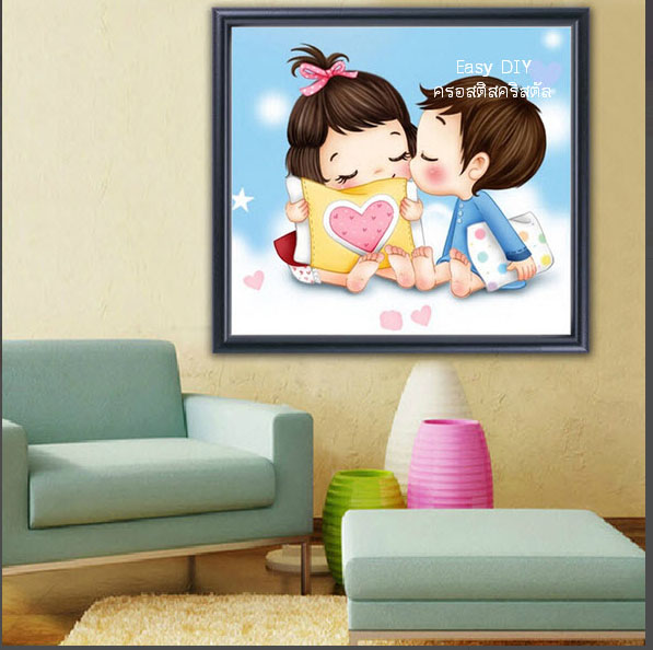 อุปกรณ์งานฝีมือ diy ครอสติสคริสตัลรูปการ์ตูนคู่รักแสนน่ารัก