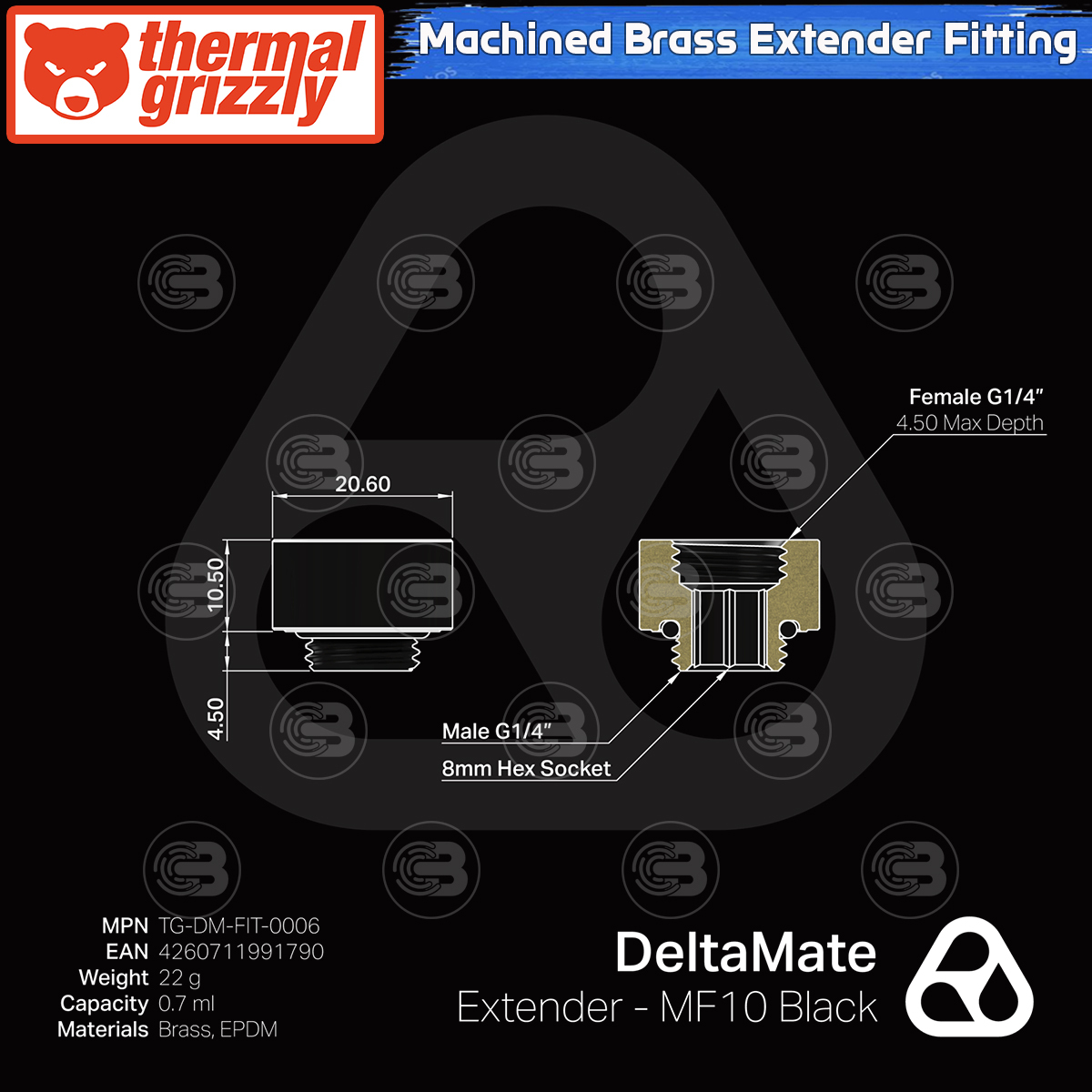 [CoolBlasterThai] Thermal Grizzly DeltaMate Extender MF10 Fittings Black Machined Brass