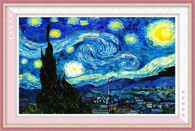 ภาพติดคริสตัลกลม ลายภาพวาดแวนโก๊ะ the starry night ( งานติดเต็มภาพ ) ขนาดเล็ก 25*20 ซม.ผ้าแคนวาสพิมพ์ลาย คริสตัลกลม 19 สี อุปกรณ์ครบชุด
