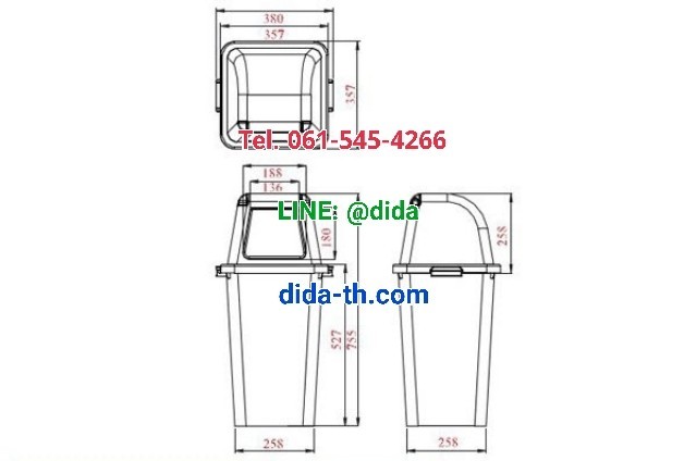 ถังขยะใส ทรงเหลี่ยม พร้อมฝาครอบทรงสูง 120 ลิตร