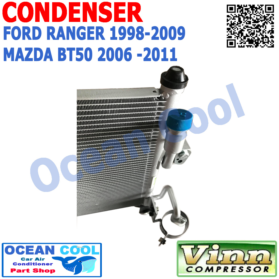 แผงแอร์ ฟอร์ด เรนเจอร์ ปี 1998 - 2009, มาสด้า บีที 50 ปี 2006 - 2011 CD0041 หนา 16 มิล ท่อน้ำยา 48 แถว Ford Ranger , Mazda BT-50 CONDENSER คอนเดนเซอร์ (แผงคอยล์ร้อน) อะไหล่ แอร์ รถยนต์