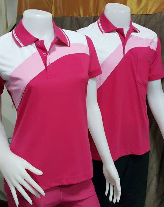 MC เสื้อโปโล แบบสไลด์ สีชมพูบานเย็น TC Micro มีทั้งทรงชาย-หญิง