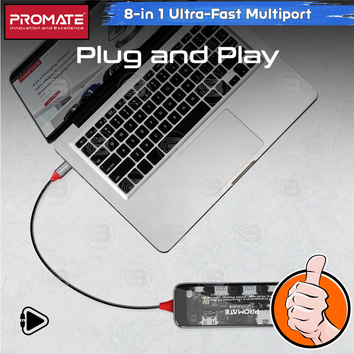 [CoolBlasterThai] PROMATE 8-in 1 Ultra-Fast Multiport USB-C Hub with 100W Power Delivery (TransHub-Mini) (2Y Warranty)
