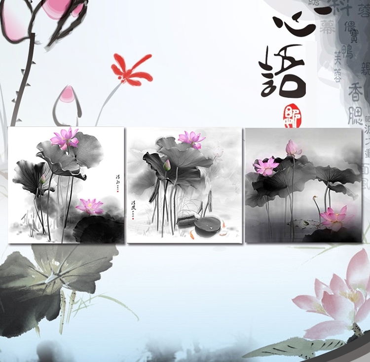 ชุดภาพติดคริสตัลกลม ลายเซต 3 ชิ้น บึงบัว งานติดเต็มภาพ ขนาดภาพละ 36*36 ซม. คริสตัลกลม 82 สี อุปกรณ์ครบชุด